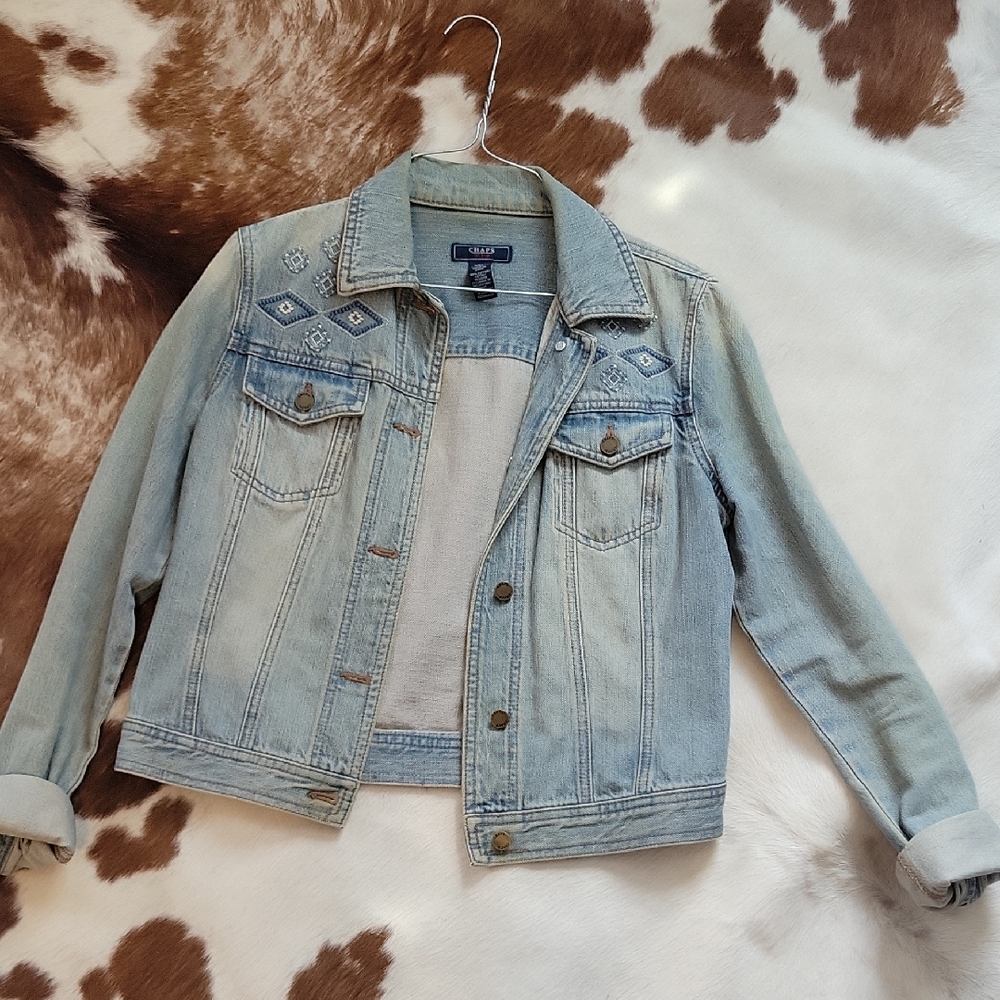 Chaps Light Blue Embroidered Denim Jacket